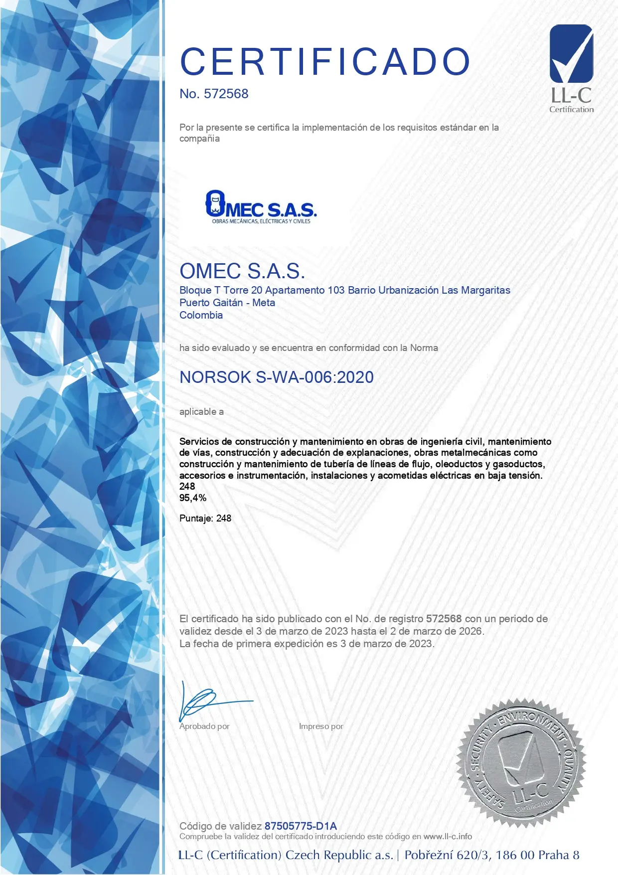 Certificado NORSOK